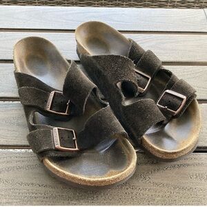 Birkenstock Arizona Sandals Mens Size 43 Brown Leather Slip On Shoe